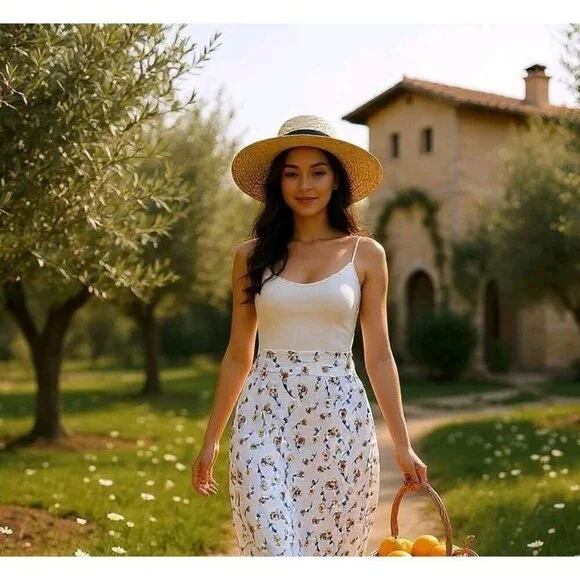 Antonio Melani Floral Cotton Wrap Skirt 10 Garden Party Tea Length Coquette - Picture 3 of 15